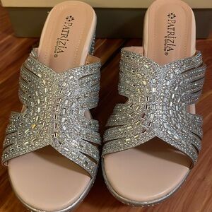 Patrizia silver and rhinestones wedges very shinny brand new in original box